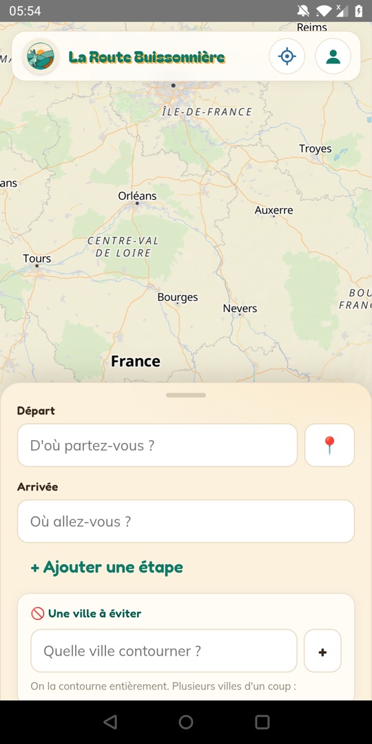 Indiquer son départ et son arrivée dans l'application