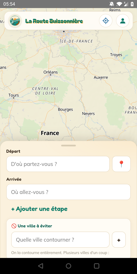 Indiquer son départ et son arrivée dans l'application